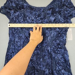 Alex Evenings Dress Womens 14P Blue Floral Lace Sequin A-Line Maxi Gown Formal