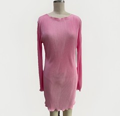 SHEIN Pink Pleated Ribbed Bodycon Mini Dress Long Sleeve NWT Large