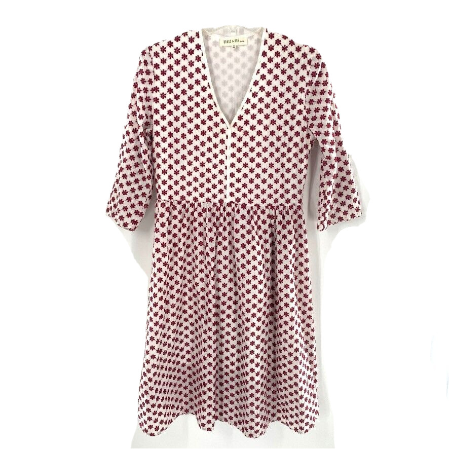 Brass & Roe By CTS Womens Dress Size M Embroidered Floral White Red V-Neck