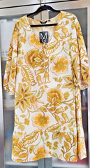 Mlle Gabrielle women&rsquo;s plus 2X Pull on 3/4 sleeve colorful Yello/ White dress
