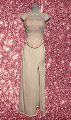 Pink and white vintage Casandra Stone strapless evening dress size 2