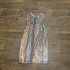 Saylor Sallie Rainbow Sequin Midi Wrap Dress Silver Red Pink Blue Green Size XS