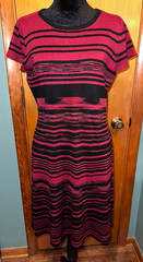 Wardrobe A Red and Black Striped Short Sleeve Lightweight Knit Sweater Dress L