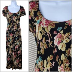 Vintage 90s Party Slip Dress sz 14 Long Maxi Layered black Pink Grunge alt Rose
