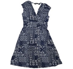 Lands&rsquo;End Bandana Print Midi Dress Small 6-8 Blue Westerncore Cowgirl Rodeo Wome