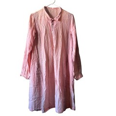 Long Sleeve Collared Pink Gold Metallic Thread Dress Women Medium Beach Bohemian