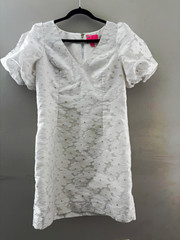 Lilly Pulitzer Women&rsquo;s White Floral Jacquard Puff Sleeve V-Neck Mini Dress 12