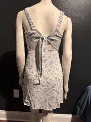 Gilli Blue Floral Boho Lined Strap Sleeve Tie Back Fit & Flare Short Dress Small