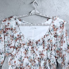 Marissa Webb Floral Mini Dress Women 4 White Ruffle Tiered V-Neck Long Cottage