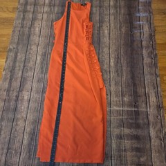 Lulus Masterfully Mod Side Button Midi Dress Womens L Bright Orange Retro Mod