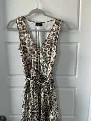 VICI Beige/Brown Leopard Animal Print Chiffon V-Neck Lined Maxi Dress S