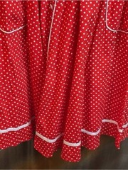 Aryeh Red polka dot rockabilly dress with Peter Pan collar. 123. 38” chest