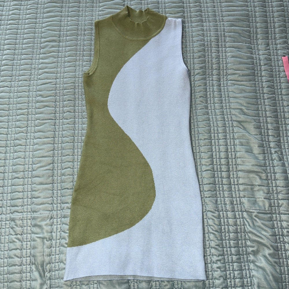Unbranded Olive Green Light Blue Stretchy Dress See Photos For Measurements EUC