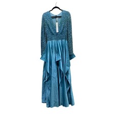 Kaeem Khan Runway Light Blue Silk Sequin Evening Gown-NWT-Size 8