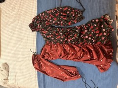For Love & Lemons Women’s L Black/Red Floral Ruched Long Sleeve Cher Dress
