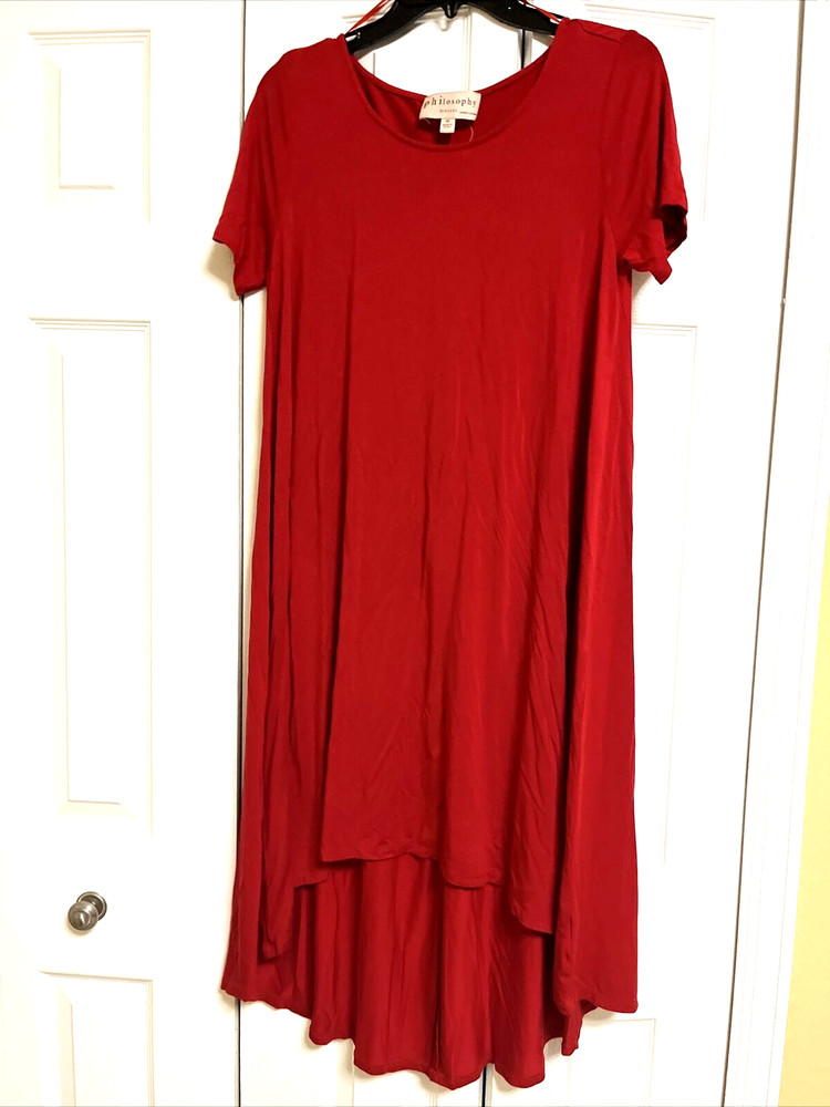 Philosophy Scarlet Red Stretch Short Sleeve Hi- Low T-Shirt A-Line Dress Size M