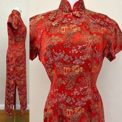 Vintage 60s Traditional Red Qipao Dress Classic Cheongsam VTG Size 14/Modern 10