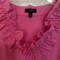 Talbots Sleeveless Ruffle V-Neck Shift Dress- Fuchsia- Size: P