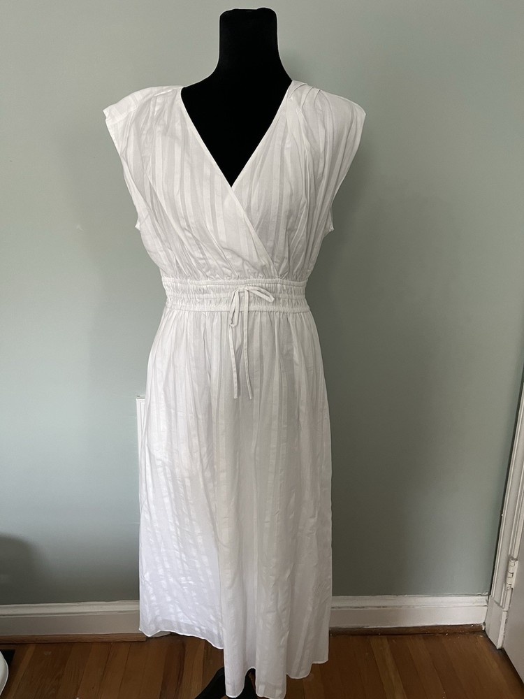 Talbots Petite 8P White Solid Wrap Midi Dress V-Neck Sleeveless Woven Lined