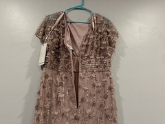 Mac Duggal 94117 Pink Cap Sleeve Sheath Midi Dress With Floral Beading Sz 10