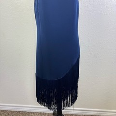 Trina Turk Alana navy swing size 6 mock pleat Elegant Navy Fringe Dress nwt