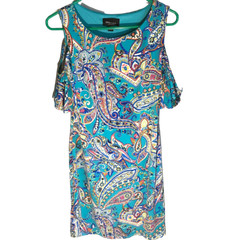 RN Studio by Ronni Nicole size 8 cold shoulder blue paisley Dress Summer (Qs)