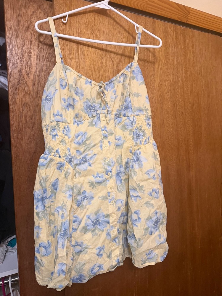 Hollister Sofia Button Front Mini Dress Yellow Floral XL Petite