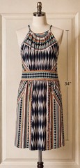 London Times Dress Sz 4 NWT Halter Keyhole Back Button Closure Fit & Flare Boho