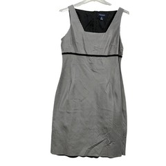 Ann Taylor Dress Womens 14 Black White Gingham Sheath Square Neck Knee Length