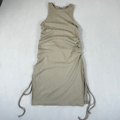 Zara Ribbed Ruched Side Drawstring Mini Dress Beige Sleeveless Tank Style S