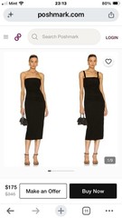 HELMUT LANG Black Ruched Square Neck Strappy Midi Bodycon Dress Size M Poly