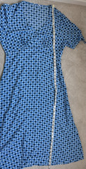 FINERY BLUE PATTERNED SHORT SLEEVE VISCOSE EMPIRE LINE MIDI DRESS SIZE 14
