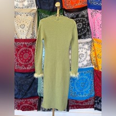 Rehab Lab Olive Knit Dress with Faux Fur Cuffs