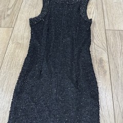 VTG Laurence Kazar Size S 100% Silk Black Beaded Gown Dress Back Slit