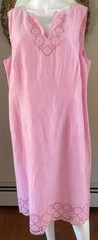 Talbots Linen Dress Plus Sz 14W Pink Eyelet Scalloped Detailing Lined Shift