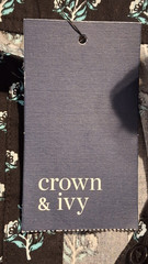Crown & Ivy Lg Black w/ Green Block Print Tier Midi Dress Long Sleeve 97% Cotton