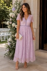 NWT MEROKEETY Lavender Lace Midi Maxi Dress M Romantic Cottagecore Wedding Guest