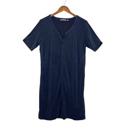 ATHLETA Modal Black Split Neck Short Sleeve Athleisure Dress Size L Stretch