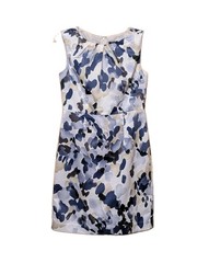 Ann Taylor Dress 6P Sheath Sleeveless Lined Knee-length Blue Cream Cocktail