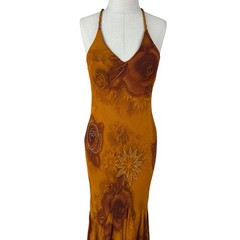 Custom Hand Beaded Chiffon Dress Maxi Gown Handkerchief Hem Open Back Dress