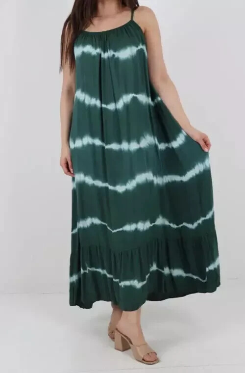 Italian Jade Green Tie-Dye Ruffle Hem Maxi Dress One Size Plus UK 14–22