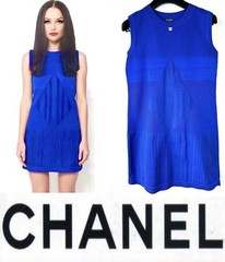 4K New Chanel 2013 Royal Blue Mini Shift Dress 34 36 2 4 White CC Logo S M