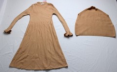 Chic Wish Women&rsquo;s Long Sleeve Pleated Knit Twinset Dress AC2 Apricot Medium NWT