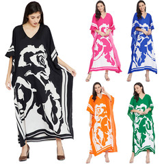 Women Lady Boho Kimono Sleeve Floral Long Maxi Summer Beach Dress Sundress