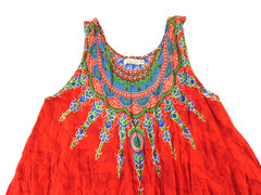 YOUNG USA 100% Rayon Orange Green Blue Tie Dye Midi Tank Sun Dress Large