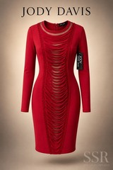 Jody Davis Slash Front Lycra Mesh Dress Size 12 NWT Red Avant-Garde Statement Sh