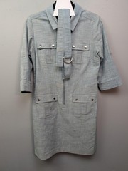 Sharagano Dress Womens 10 Blue Utility Shirt Dress Belted Zip Front Pockets Chic