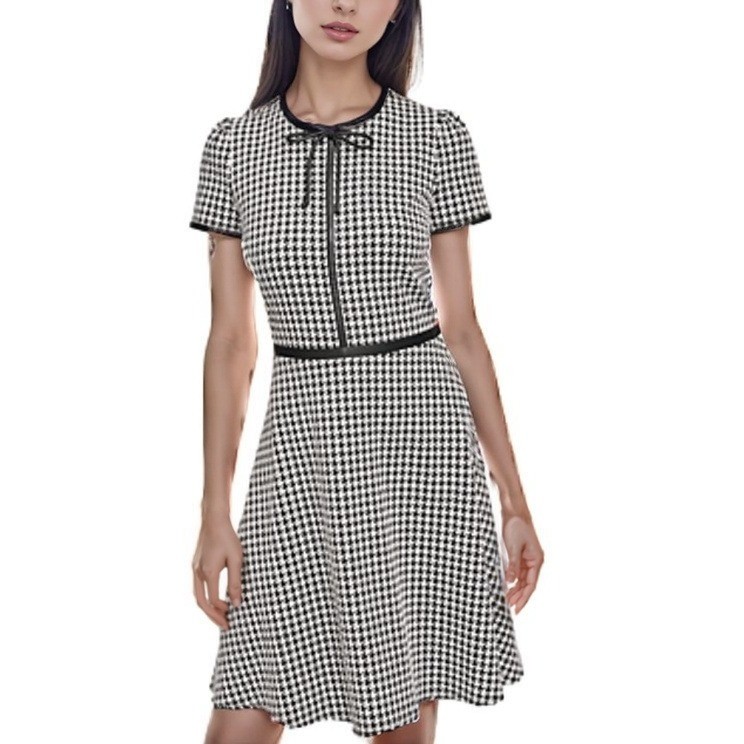 Karl Lagerfeld Paris Retro Houndstooth Dress Womens 10 Coquette Chic A-Line NWT