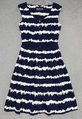Samantha Sung Button Front sleeveless Shirt Dress Navy White Striped Size 2