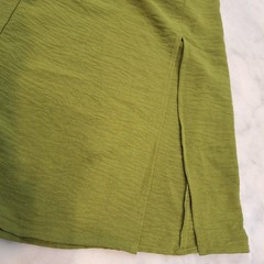 Monteau Midi Dress Sz M Green Puff Sleeve Smocked Slit Boho Peasant Renaissance